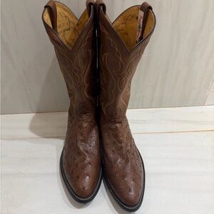 Tony Lama Ostrich Leather Western Boots - Brown